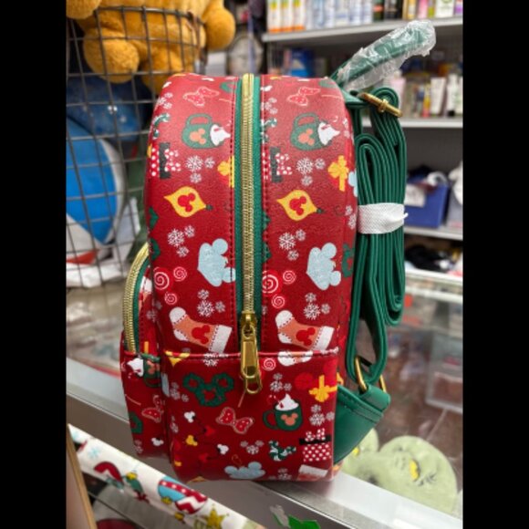 Loungefly Mickey Mouse All Over Christmas Print Mini Backpack W/Wallet NEW - Picture 5 of 7
